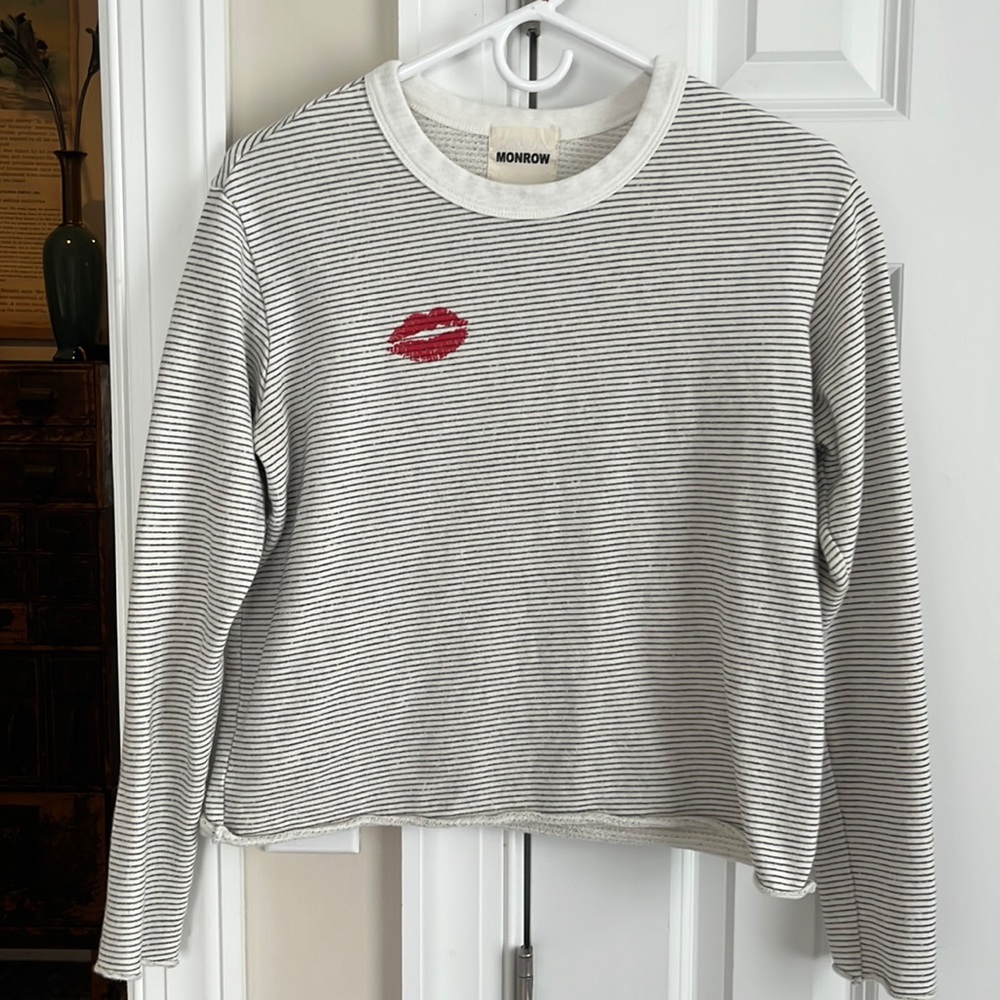 Monrow Boxy Striped Kiss Longsleeve Small